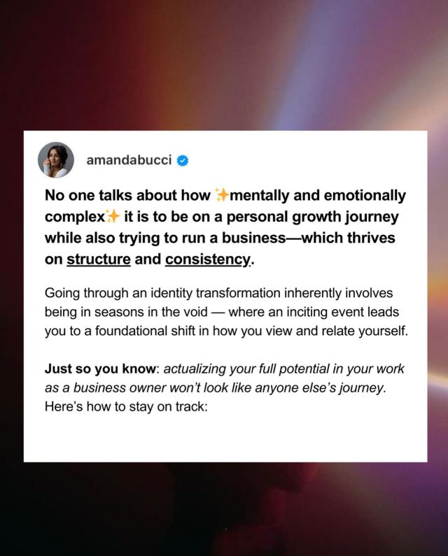 If you haven’t had a simple, ‘clean’ linear journey in business…

Swipe to read.

Come join me for a 90-minute somatic journey to activate your full potential called…

🪩 FULL SEND 🪩

This class is a uniquely designed and channeled experience to support you in deciding that you—undoubtedly, from that moment on—

are choosing to walk on your Highest Potential, 
Main Character Energy, 
Full-Send version of yourself. 

Sunday February 12th @ 4pm CST.
$33

Comment FULL SEND or 🪩 to get the link!